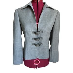 Carlisle Women’s Size 4 100% Wool Blazer‎ Jacket Suede Belt Closures